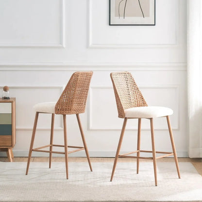 HomeFirst Rattan Back Boucle Bar Stools