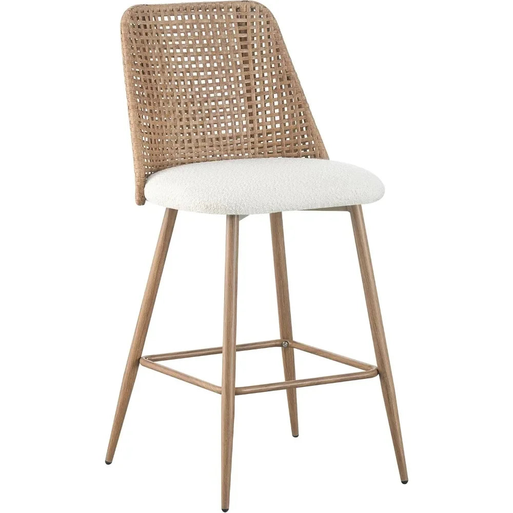 HomeFirst Rattan Back Boucle Bar Stools