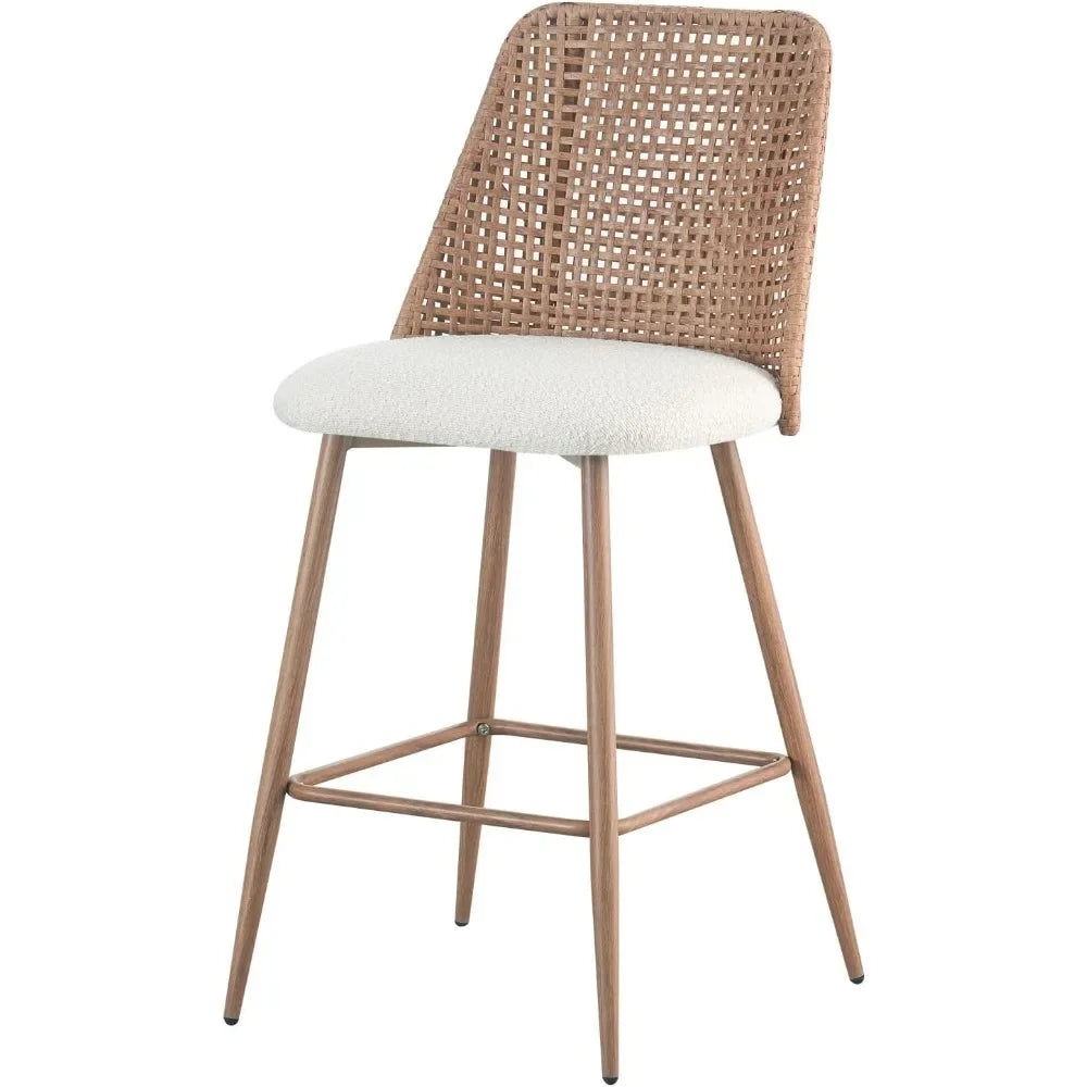 HomeFirst Rattan Back Boucle Bar Stools