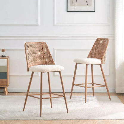 HomeFirst Rattan Back Boucle Bar Stools